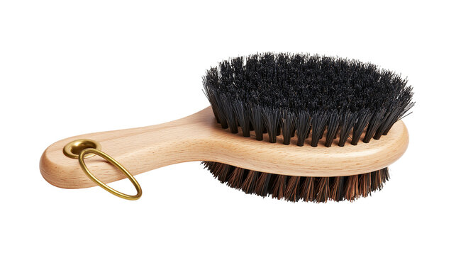Wooden double sided brush with black and brown bristles and brass ring