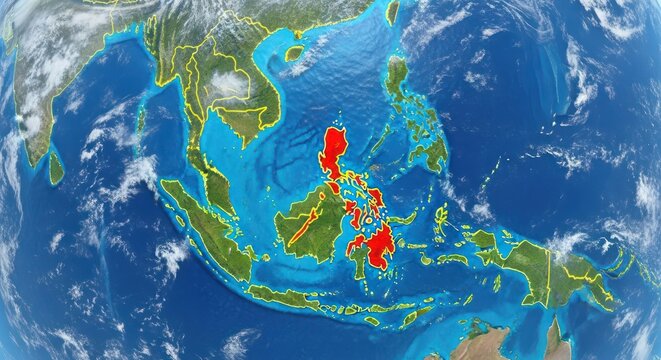 Philippines highlighted on a 3D globe, Southeast Asia, global map view