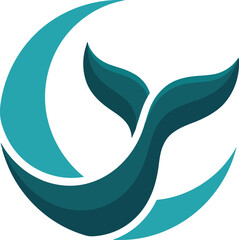 Naklejka premium Whale Tail Crescent Moon Icon, Nautical Marine Life Symbol, Ocean Aquatic Creature Silhouette, Teal Blue Abstract Logo Design, Vector Graphic Illustration