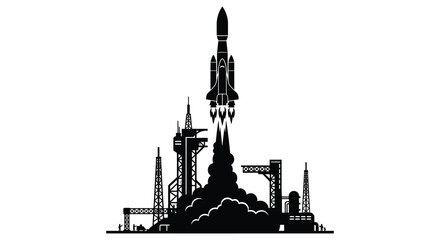 Obraz premium Rocket Launch Silhouette Against White Background Space Exploration Illustration