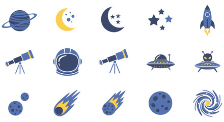 Space Exploration Icons Flat Vector Illustration With Blue And Yellow Tones © SHYFUL_STUDIO