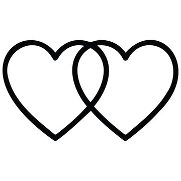 Two intertwined hearts vector silhouette illustration. eternal love line art decorative element.