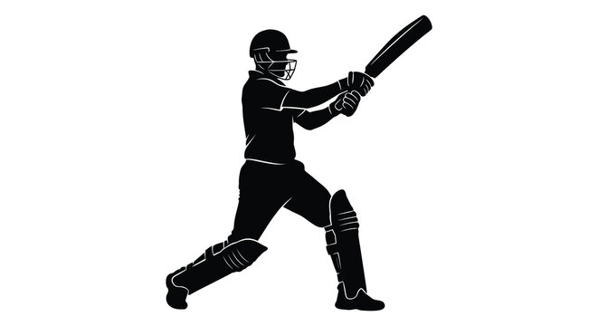 Cricket player silhouette against a white background dynamic sports illustration