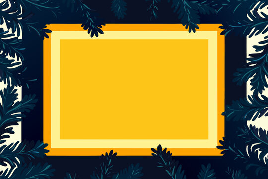 Dark winter pine branch frame with gold centered message board christmas branches background seasonal
