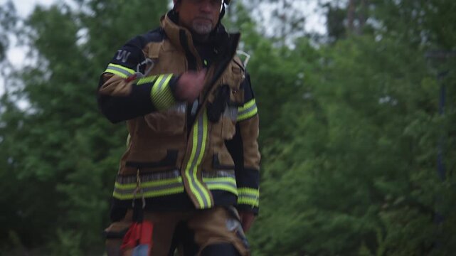 Fire Officer Walking from Fire Engine to Incident Scene