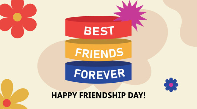 Happy friendship day banner with flowers and best friends forever typography