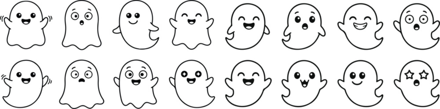 Halloween angry ghost emojis and funny faces for kids party decorations
