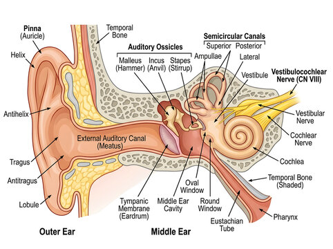 Human ear anatomy cross-section diagram