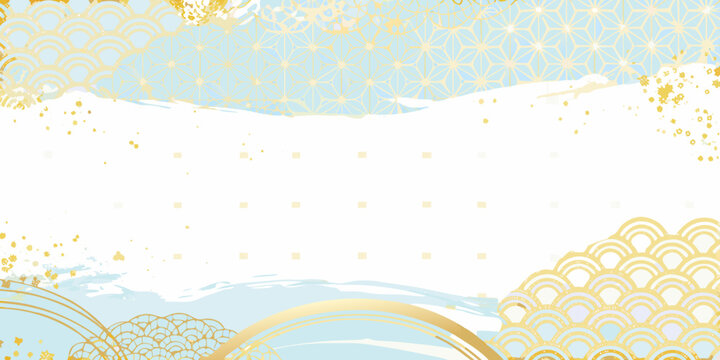Japanese seigaiha wave pattern with geometric and floral ornament