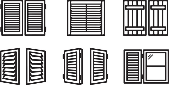 Various styles of closed and open wooden shutters illustration Vector