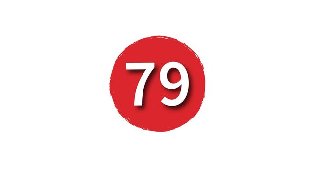 Animation number seventy nine written in white on a red circular background.