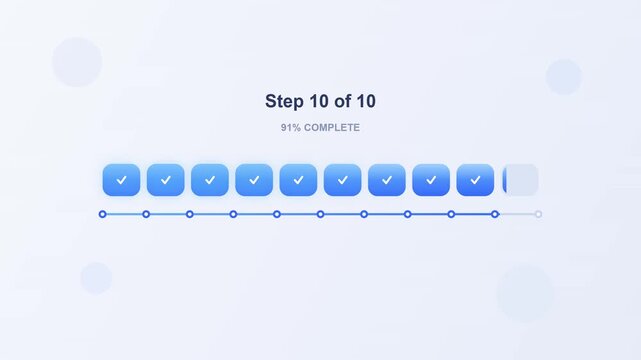 Progress Bar Completion and User Interface Steps Demonstration.