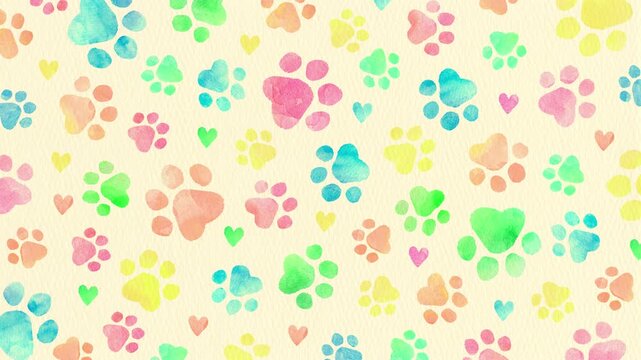 Pet dog cat paw prints pattern background