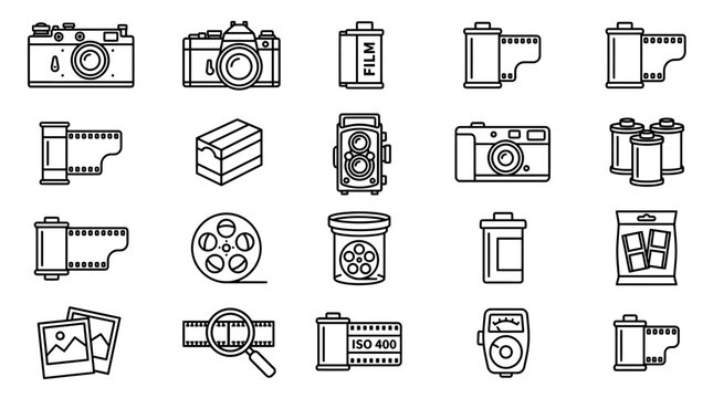 Vintage Camera and Film Icons Set: Retro Photography Equipment Collection