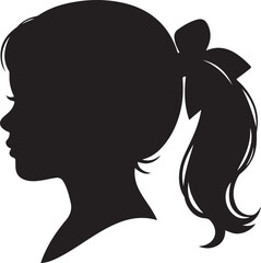  Little girl in ponytail with hair ribbon side view, children head profile portrait silhouette vector © Ajmot