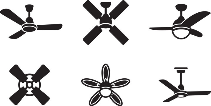 Six different ceiling fan designs in black and white vector style Vector