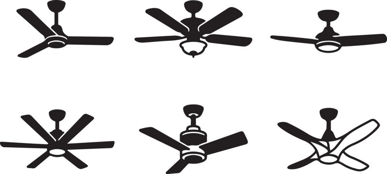 Six different ceiling fan designs with light fixtures Vector