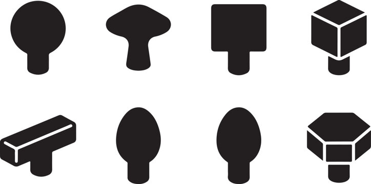 Flat design icons of different shaped lamp bases on black background Vector