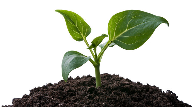 Green seedling growing from dark soil