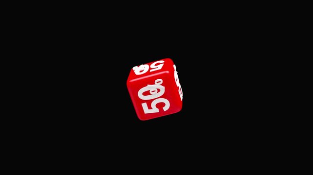 A red percentage cube rotates against a black background, showing 30% and 50% discount figures in a simple retail sale themed 3D animation