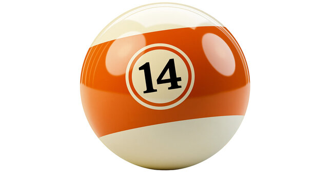 Orange and white billiard ball number 14