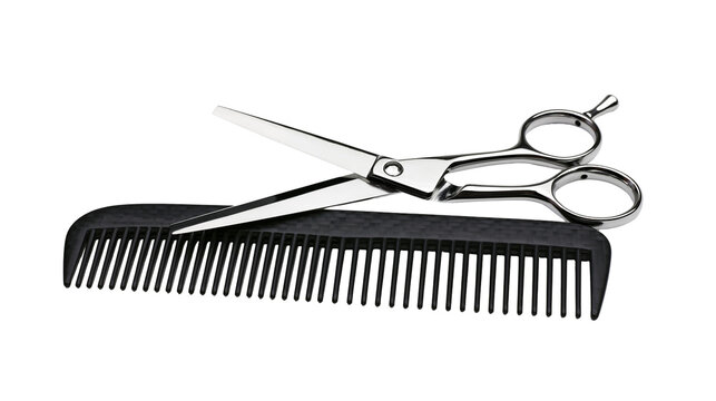 Professional barber scissors resting on black comb