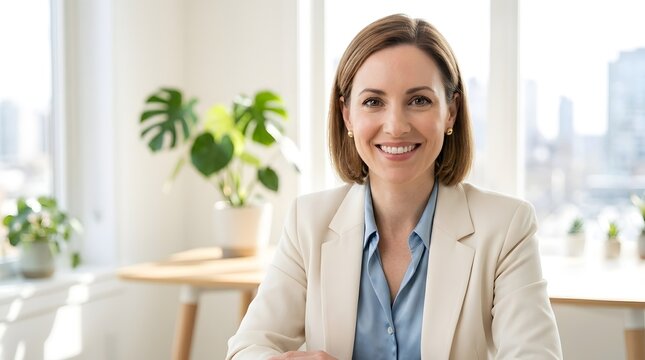A focused professional woman is actively engaged in work typing on a laptop at a clean contemporary desk  The scene captures a moment of concent n in a bright and modern indoor workspace