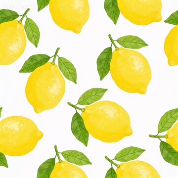 Malang, East Java, Indonesia &ndash; July 5, 2026: A vector illustration featuring lemons and green leaves in bright watercolor tones, arranged in a seamless repeating pattern that evokes a fresh summer vib