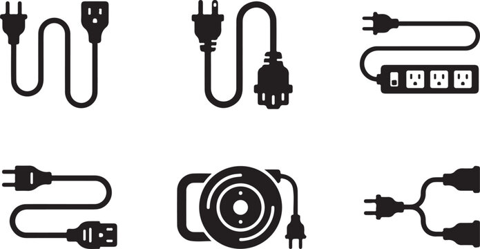 Set of six different usb and power adapter cables illustration Vector