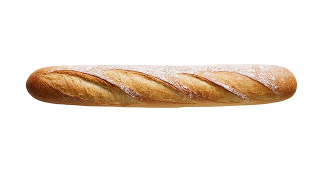 Golden brown French baguette bread dusted with flour