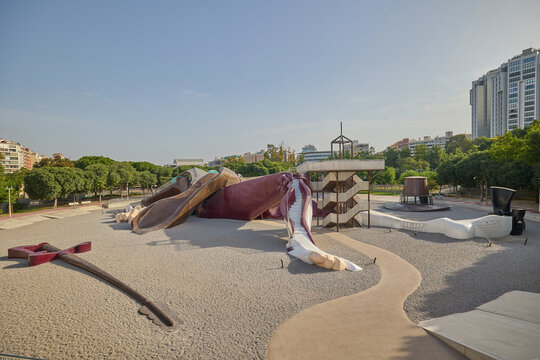 Giant Gulliver playground attraction in Turia Garden park. Valencia, Spain - June 20, 2026.
