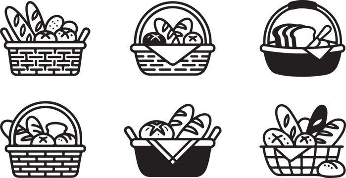 Basket of bread and baked goods flat illustration Vector