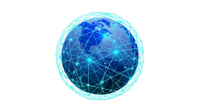 Blue glowing digital globe with network connections