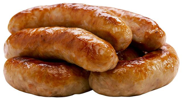 Heap of browned grilled sausages with shiny skin