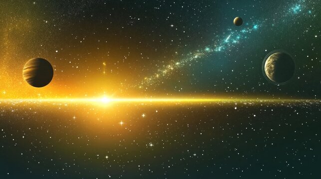 Cosmic expanse with vibrant planets and nebulae