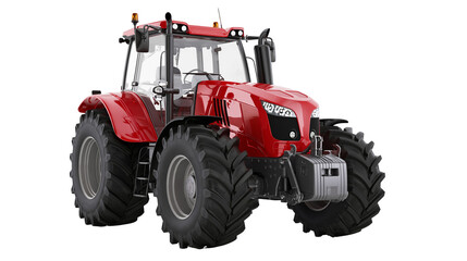 Obraz premium Red modern agricultural tractor with large tires and cab