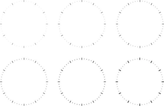 Blank clock face template set. clock with hour and minute marks. Round watch dials set. circle dial watch faces symbols. circle dial watch faces sign