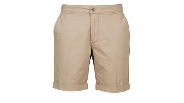 Khaki chino shorts with cuffed hems and button closure