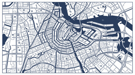Obraz premium Amsterdam City Map Illustration - Aerial View of Canals and Streets