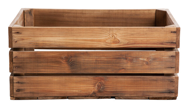 Rustic wooden crate with slatted sides and reinforced corners