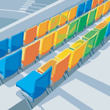Colorful stadium seats arranged in rows for an event