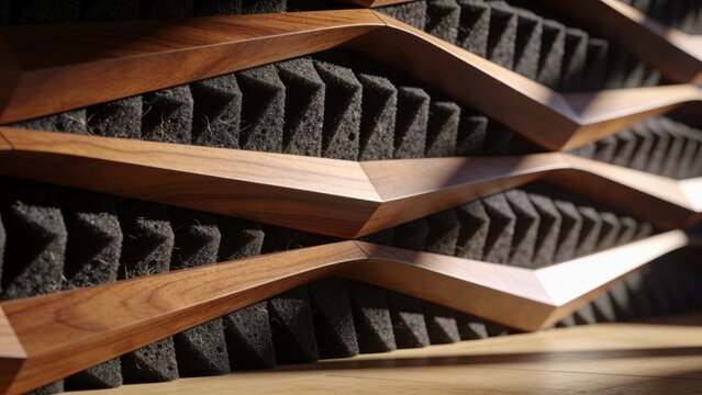 Geometric acoustic wall panels with wooden diffusers