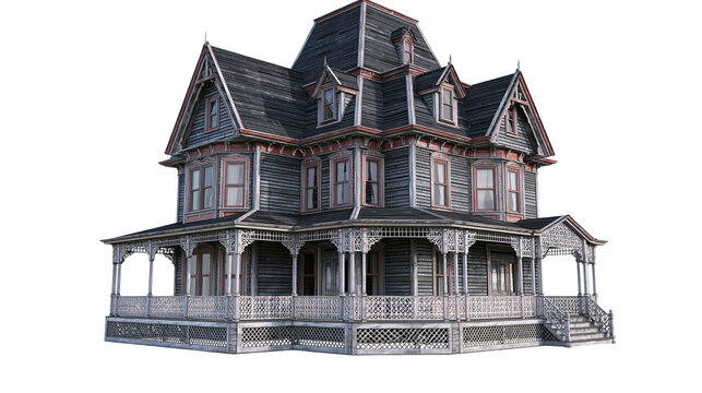 Victorian Mansion with Mansard Roof and Wrap-around Porch