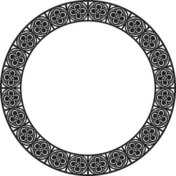 Vector black monochrome round gothic ornament. Medieval European silhouette, circle, ring, border. Classic pattern of the Germans, Angles, Saxons, Franks.
