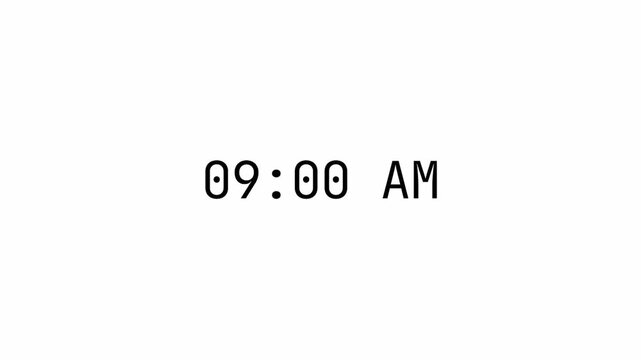 Digital clock time stamps sequence on white background. 4K Video