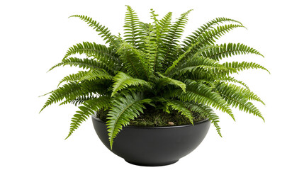 Green fern plant in black pot with moss © Maelle