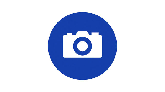 White camera icon in blue circle