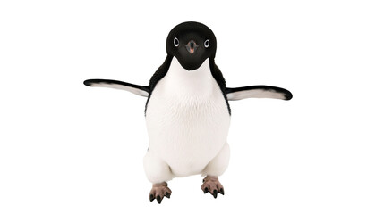 Adelie penguin with wings spread wide, facing forward © Aino