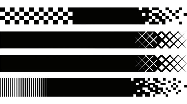 Set of four black horizontal banners with abstract geometric transitions isolated on transparent background