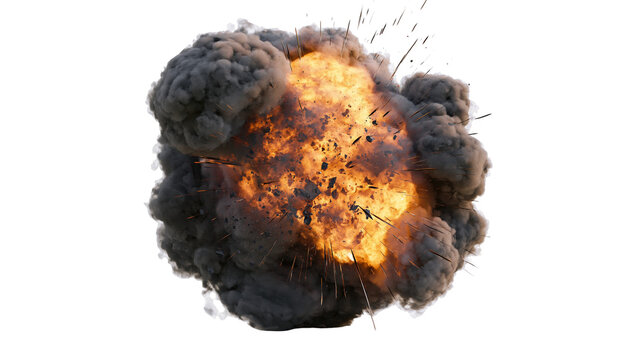 Fiery explosion with dark smoke and debris